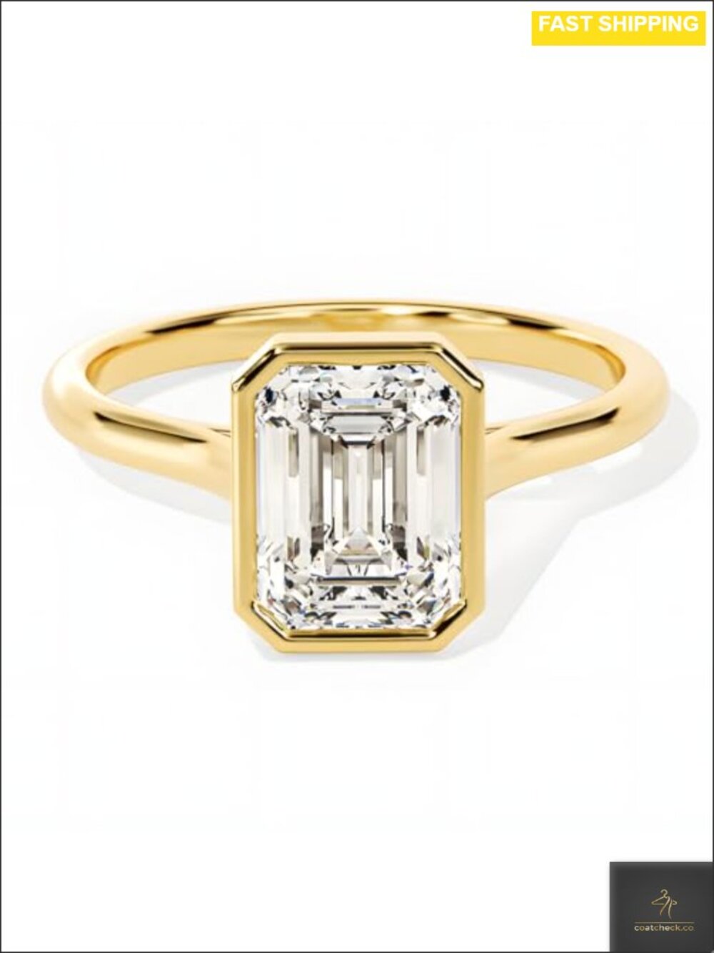 2ct Moissanite Engagement Ring Emerald Cut VVS1 18K Gold Plated 925 Sterling